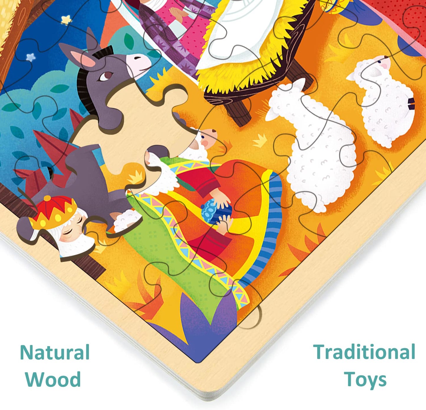 Moinkidz Wooden Nativity Puzzle For Kids Ages 3-5, 48 Piece Puzzles For Kids Ages 4-8 With Puzzle Tray, Nativity Set Toddler Christmas Wooden Jigsaw Puzzle For 3 4 5 6 7 8 Year Old