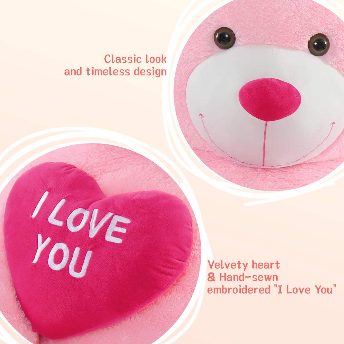 Tezituor Large Teddy Bear Stuffed Animal 5Ft, Big Teddy Bear With Heart, Giant Brown Stuffed Bear Plush Toys For Kids, I Love Yo