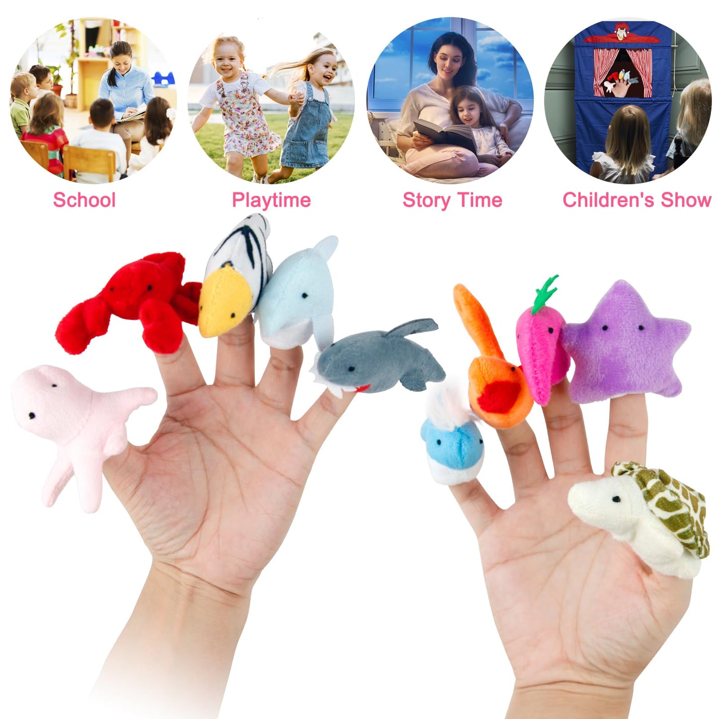 Sealive 20-Pcs Finger Puppets For Toddlers Story Time - Soft Velvet Forest & Marine Animals - Perfect For Role Playing, Classroom Learning, Party Favors, Travel, Therapy, Imagination Building