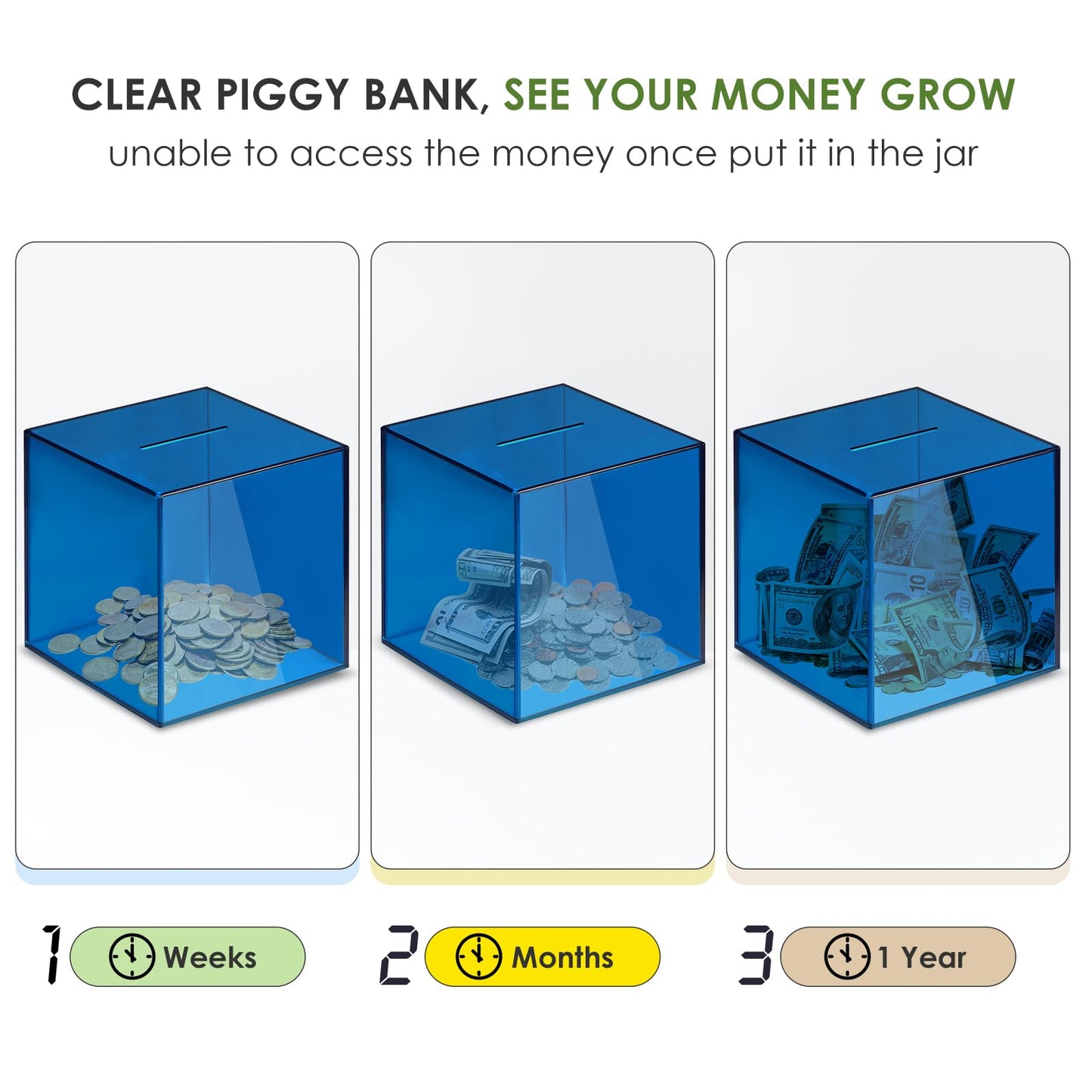 Piggy Bank For Adults Must Break To Open, Vcertcpl Acrylic Clear Piggy Bank Money Saving Box For Cash Saving, Unopenable Adults