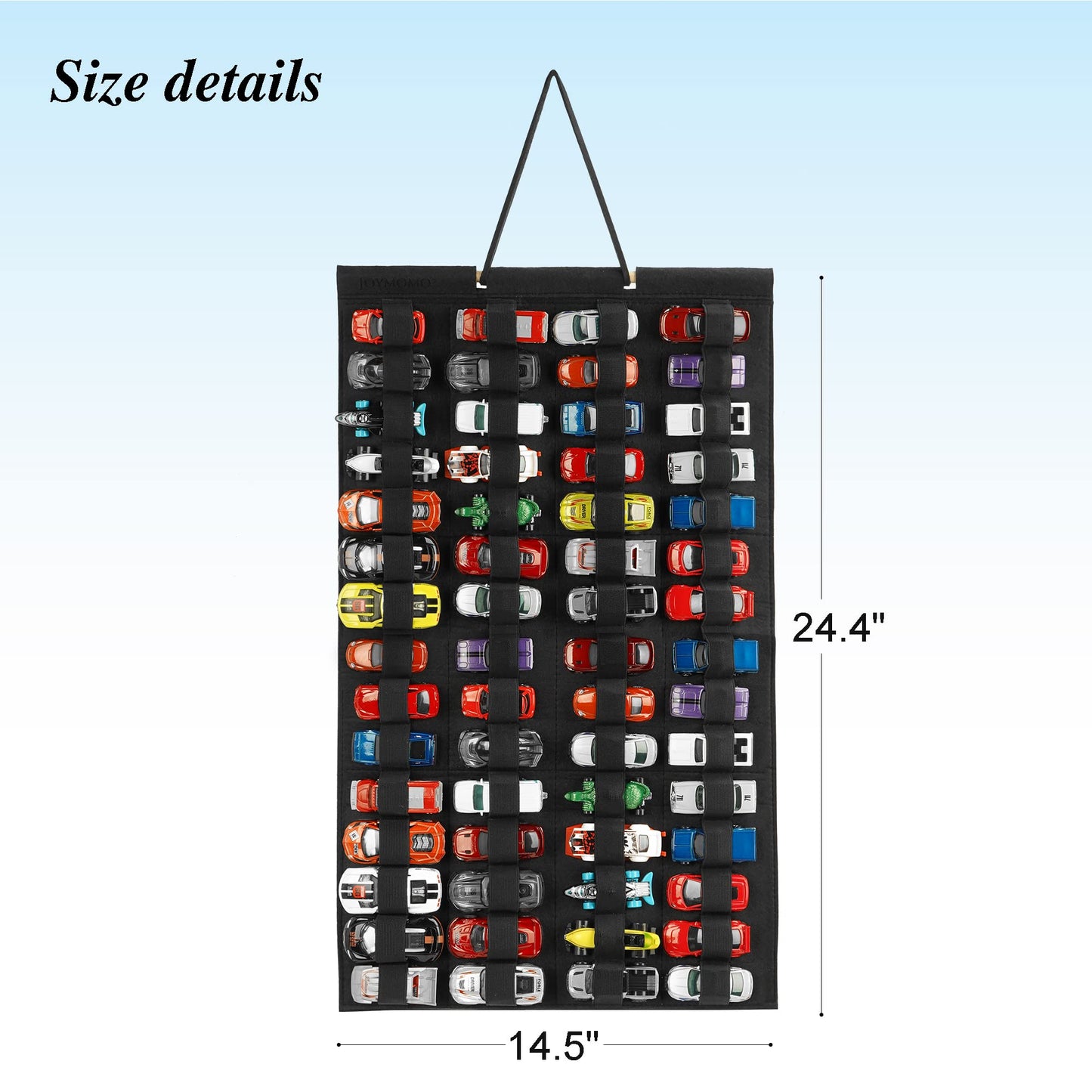 Joymomo Hanging Storage Organizer For Toy Cars Felt Display Case Hold Up 60 Toy Cars (Without Accessories)(Black)