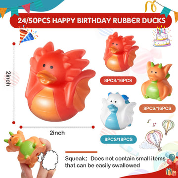 Deekin 24 Pcs Dragon Rubber Duck 2 Inch Rubber Ducks Cute Rubber Duck Bath Toy Small Duck Toy Floating Mini Ducks Bulk For Drago