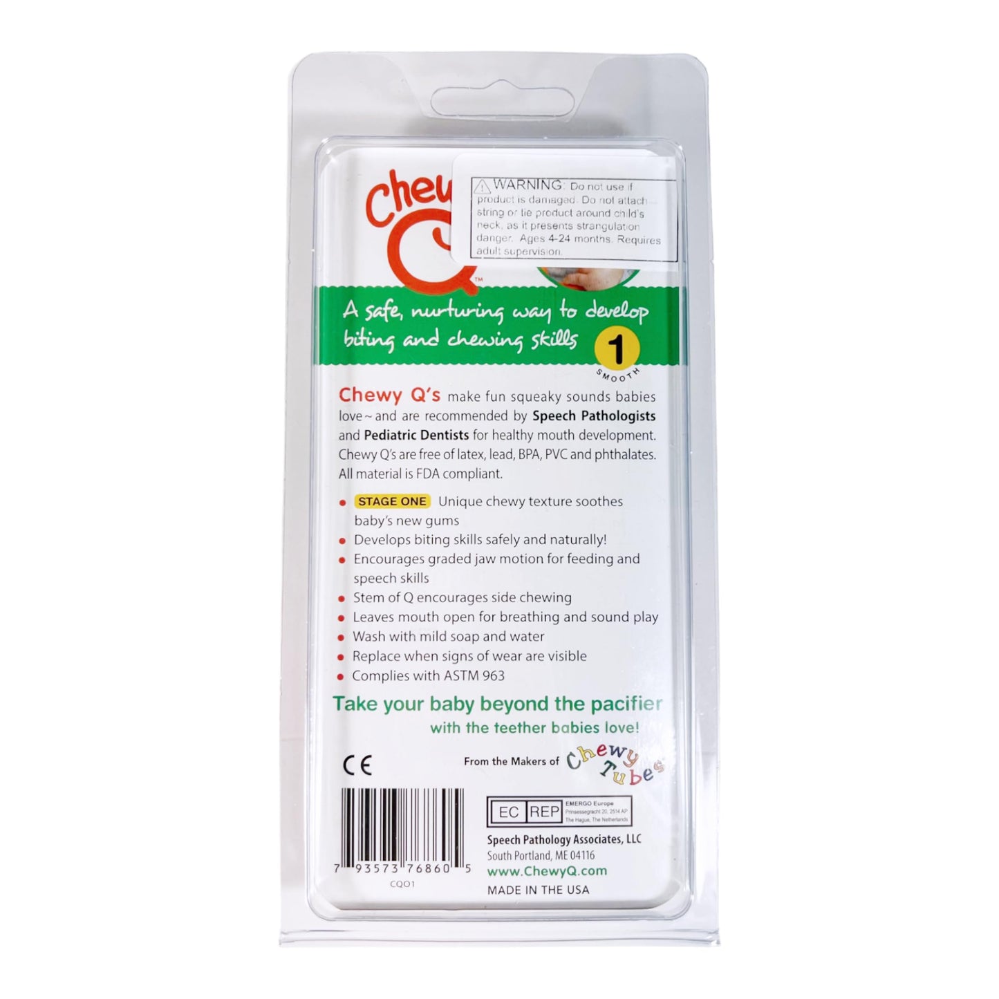 Chewy Tubes Chewy Q Oral Sensory Teether - 1 EA, PVC, Orange Smooth, Model 0793573768605