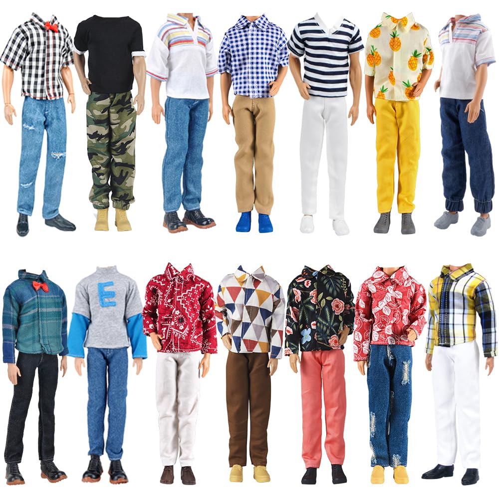 E-Ting 10-Item Fashion Pack = 5 Sets Casual Clothing Outfit +5 Pairs Shoes For Doll Random Style (Daily Suit + Green Bomber Jacket + Swimwear)