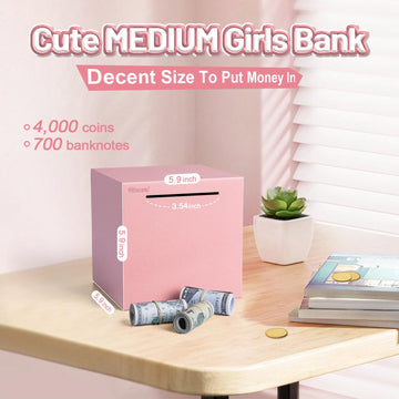 Hicocool Piggy Bank For Adults Must Break To Open, Unbreakable Stainless Steel Money Saving Box (Pink, 5.9 Inch)