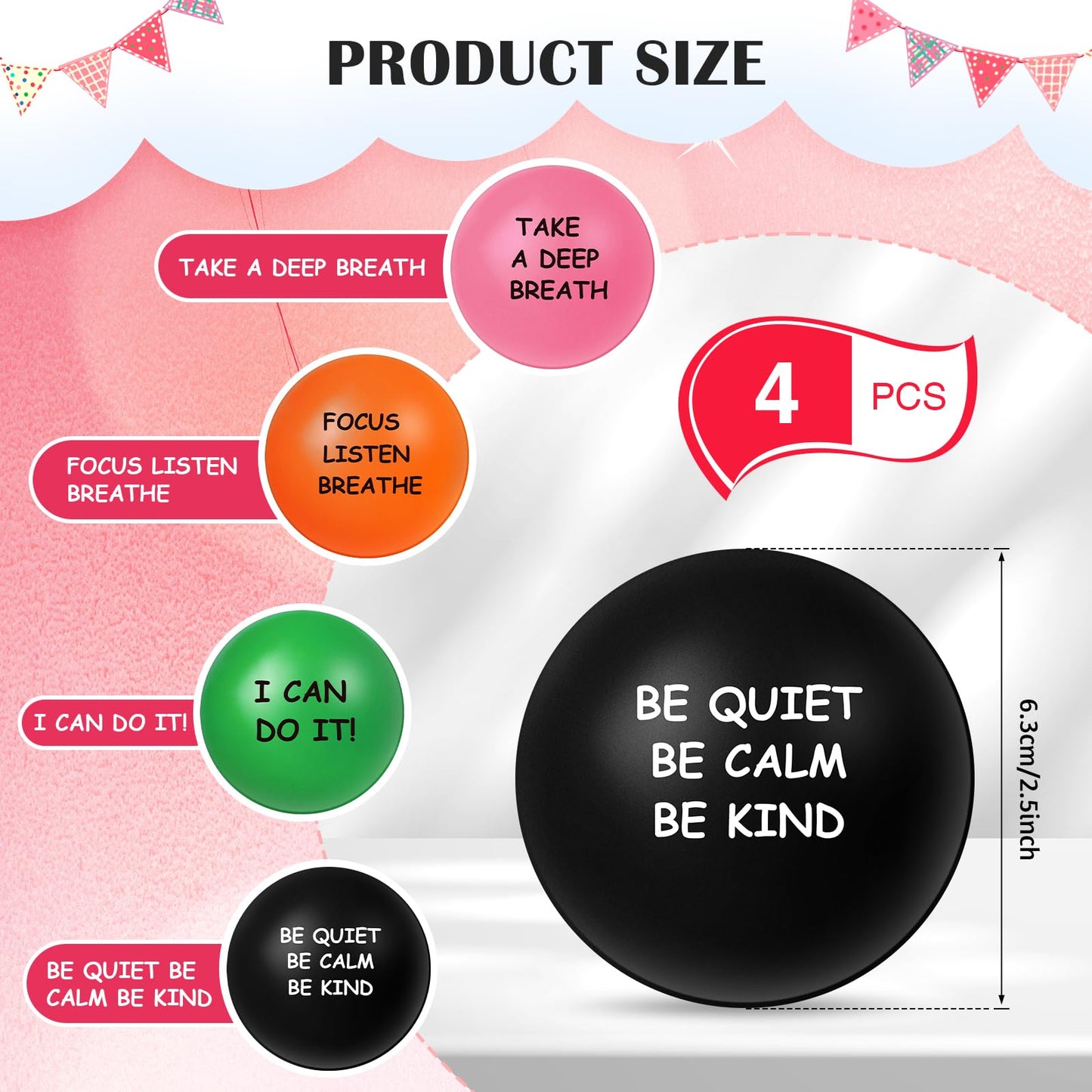 Ceenna 4 Pcs Motivational Stress Balls For Adults 2.5 Inch Stress Relief Balls With Inspirational Quotes For Encouraging Motivat