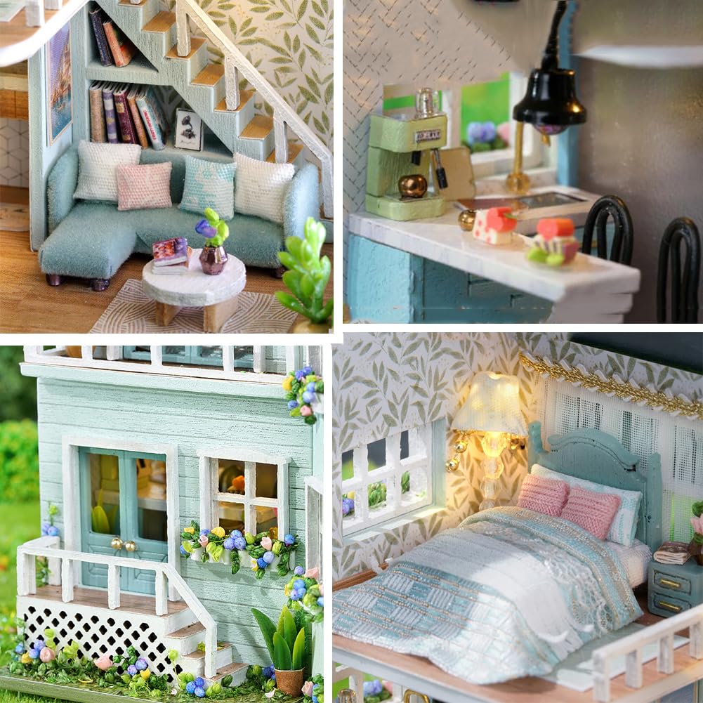 DIY Miniature Wooden Dollhouse Furniture Kit Mini Handmade Doll House with LED 1:24 Scale Creative Woodcrafts Toys for mature-themed Friend Lover Birthday Gift (Homely House)