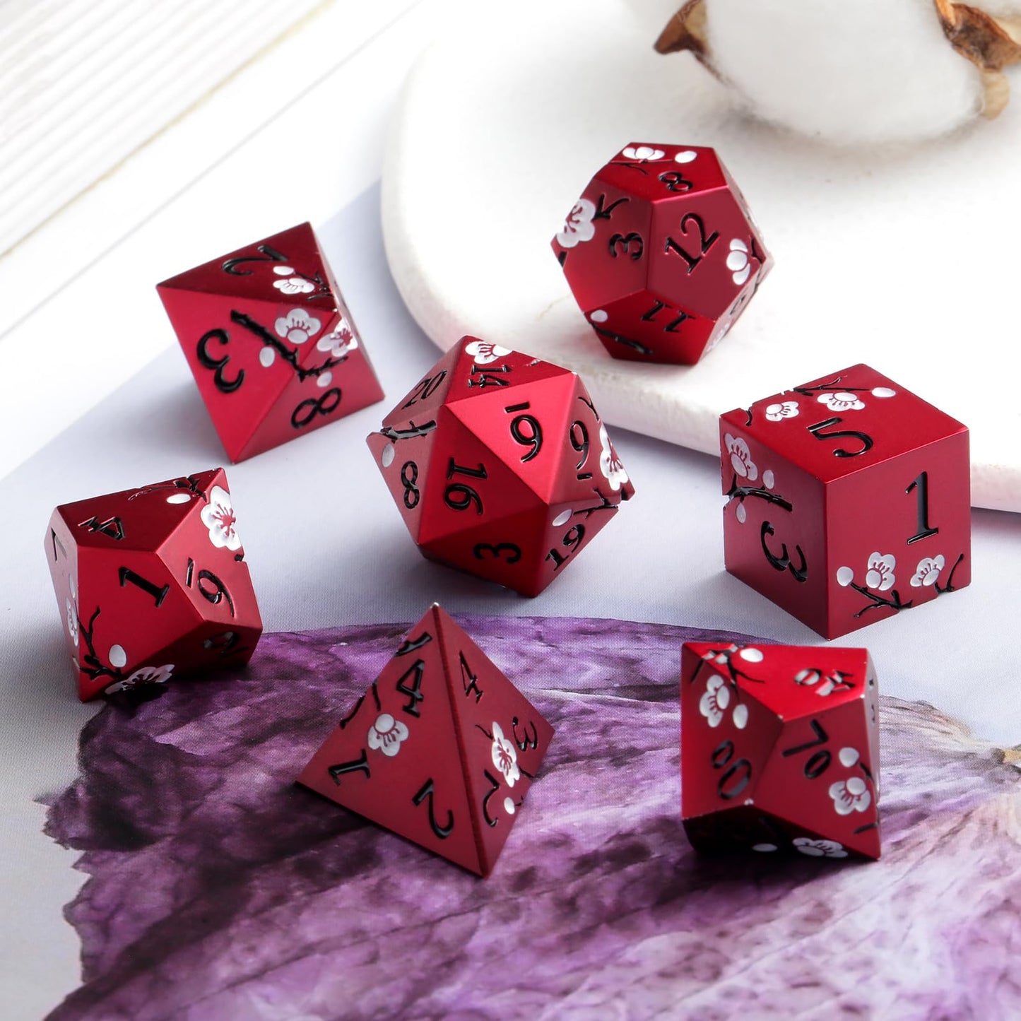 Matt Red DND Metal Dice, DNDND 7 PCS Heavy Metallic D&D Dice Set with Grogeous Gift Case for Dungeons and Dragon Tabletop Game (