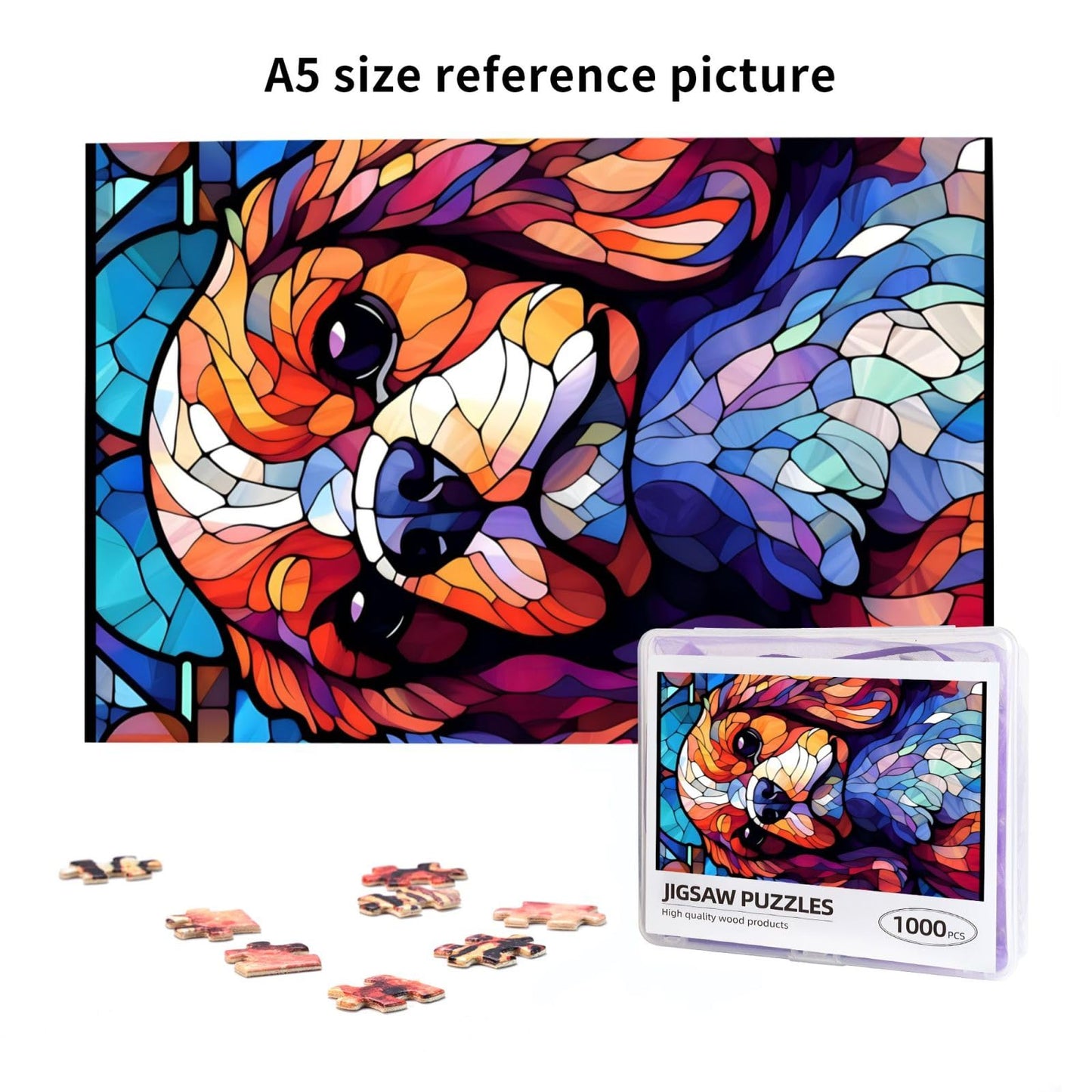 King Charles Cavalier Dogs Lovers Stained Colorful Glass 1000 Pieces Art Painting Wooden Puzzle For Kids Adults, Birthday Mother