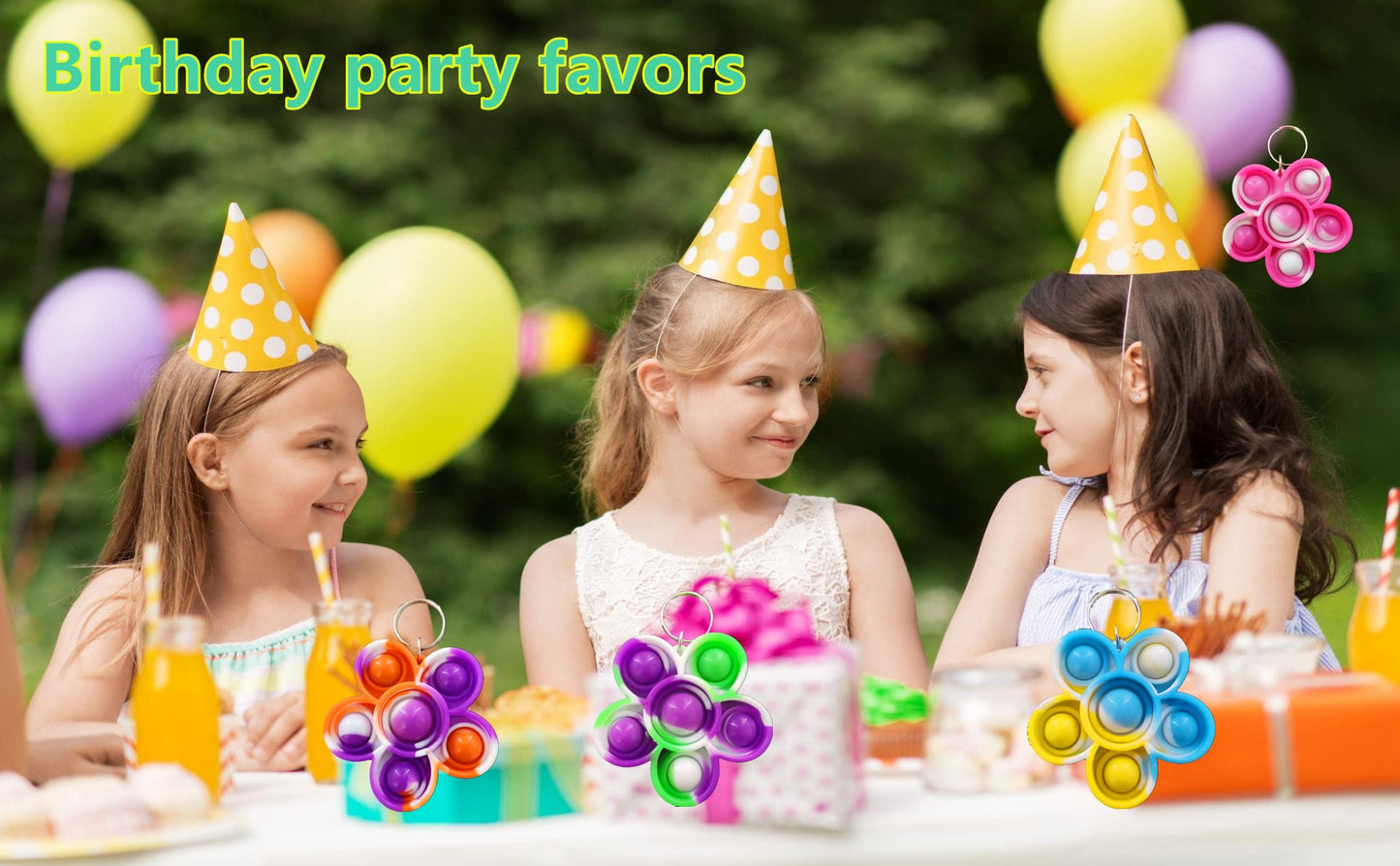 30 Packs Bulk Flowers Backpack Keychain Mini pop Fidget for boy and Little Girl,Kids,Students Birthday Party Favors,Students Bub