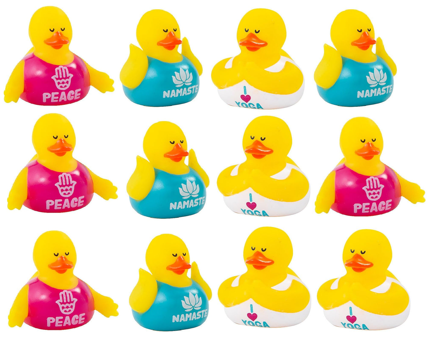 Cool Rubber Ducks (2') Standard Size. (12 Pack) Cute Duck Bath Tub Pool Toys. (Yoga Rubber Ducks)