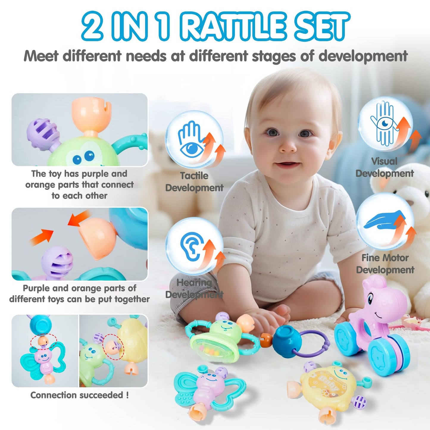 Supvib Baby Toys 0-6 Months, Rattle Toys For Babies 0-6 Months Teething, Newborn Baby Rattles 0-6 Months, Infant Rattles Teether
