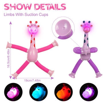 Ainiv LED Telescopic Suction Cup Giraffe Toy 4 Pieces Novel Kids Suction Cup Toys Funny Fidget Toys Pop Tubes Sensory Toys for Kids Decompress Educational Sensory Toys for Kids & mature-themed
