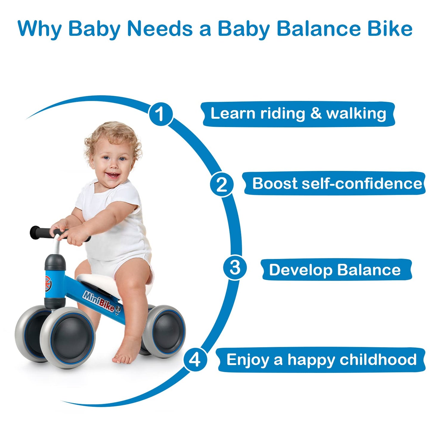 Xiapia Baby Balance Bike Toys For 1 Year Old Boy Girl Gifts, 10-24 Month Toddler Balance Bike With 4 Silence Wheels, No Pedal Toddler First Bike, First Birthday Gifts Christmas For Boys And Girls