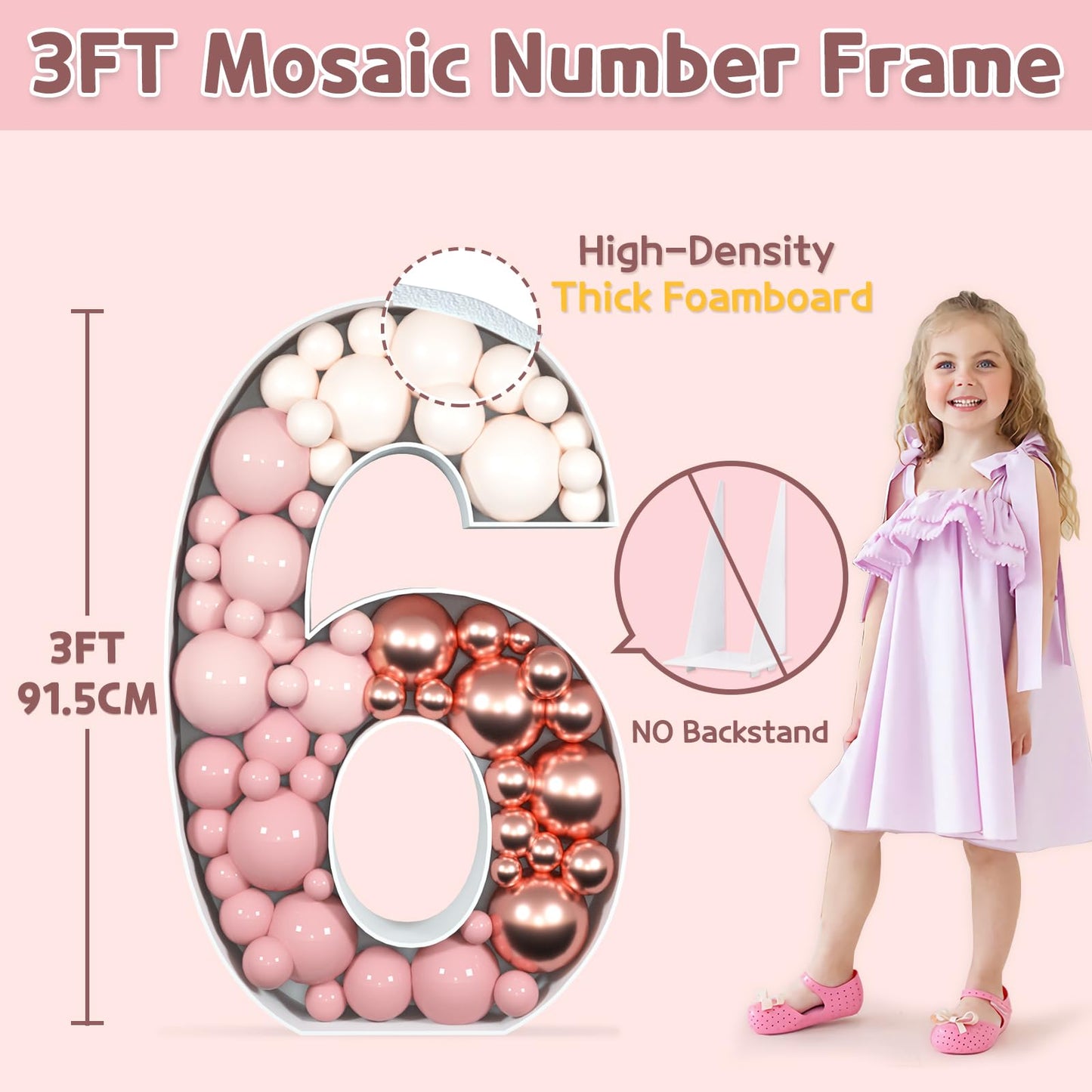 Imprsv 3Ft Mosaic Numbers For Balloons, Marquee Number, Mosaic Number Frame, Number 6 Balloon For Sweet 16 Birthday Decorations,