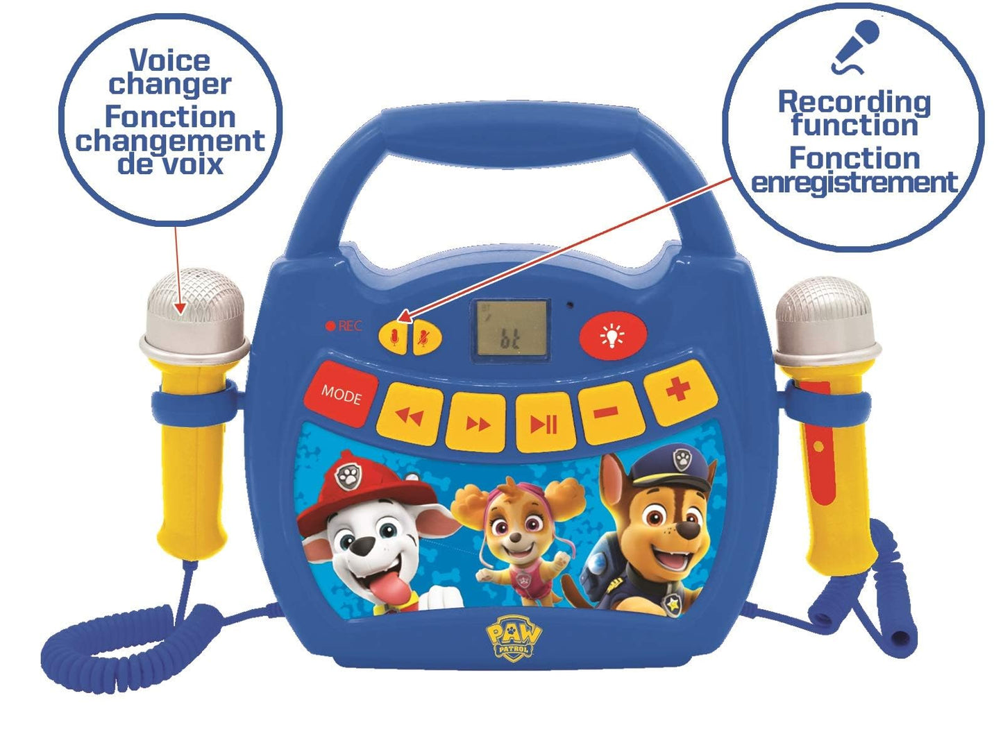 Lexibook - Paw Patrol - Portable Karaoke Digital Player For Kids - Microphones, Light Effects, Bluetooth, Record And Voice Chang