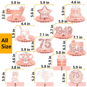 Happy 75th Birthday Rose Gold Table Honeycomb Centerpieces Balloons Theme Decor Table Decorations Table Toppers for Girls Women