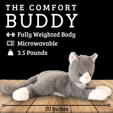 lulumaia 20 Weighted Stuffed Animal - 3.5lb Microwavable Plush for Menstrual Cramps & Stress Relief - Grey Lazy Kitty