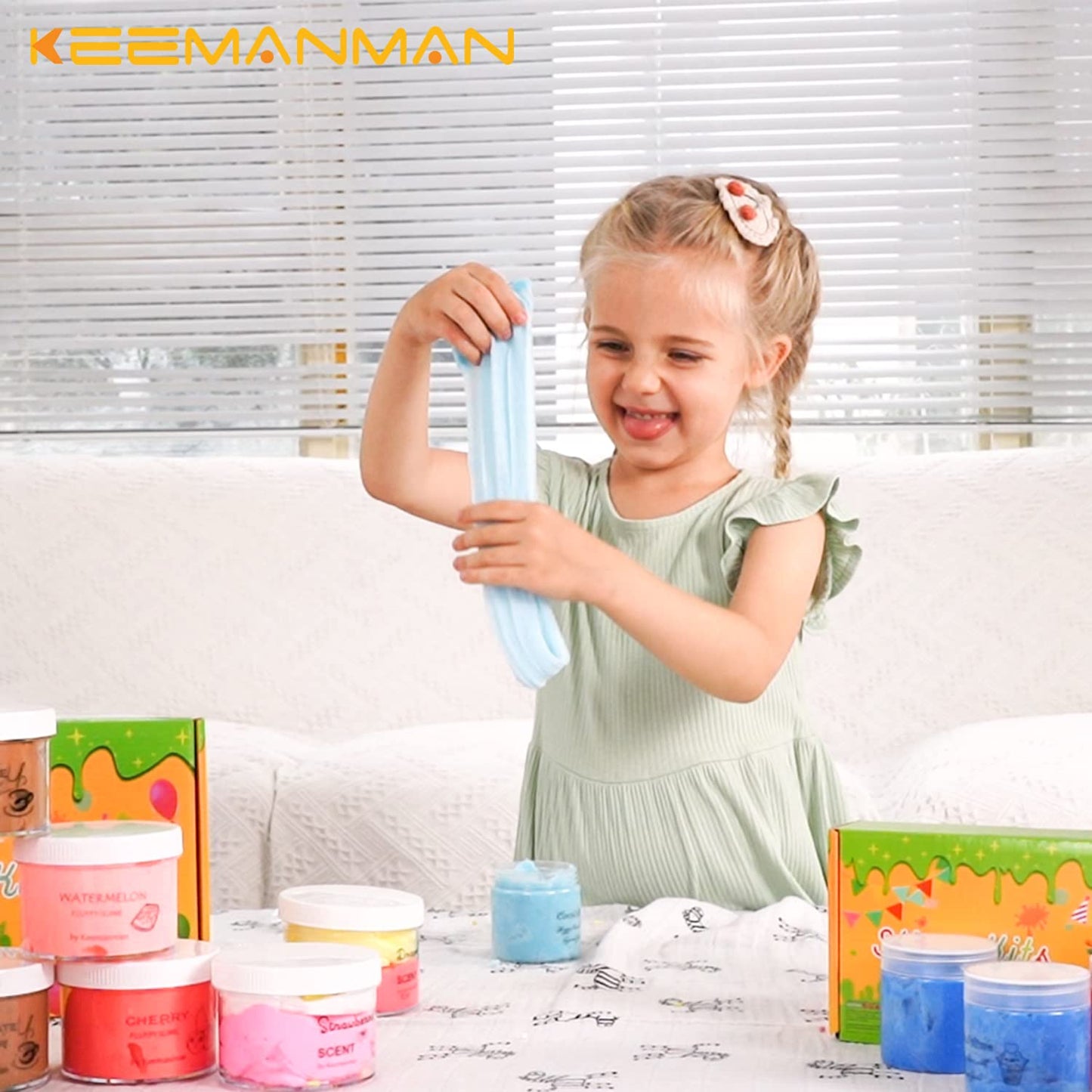 Keemanman 2 Pack Cloud Slime Kit - Red & Mint Green, Sensory Toys for Kids Ages 5-13, Birthday Gifts & Party Favors