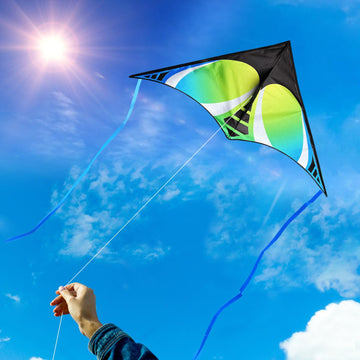 Honbo Huge Kites For Kids & Adults, Beginner Kite,Easy To Fly, The Easiest Single Line Beach Kite, With 300Ft String Kite Handle (Green)