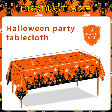 Baolaiballoon 3 Pack Halloween Tablecloth, Disposable Plastic Tablecloth 54 x 108 Halloween Birthday Party Table Cloth for Hallo