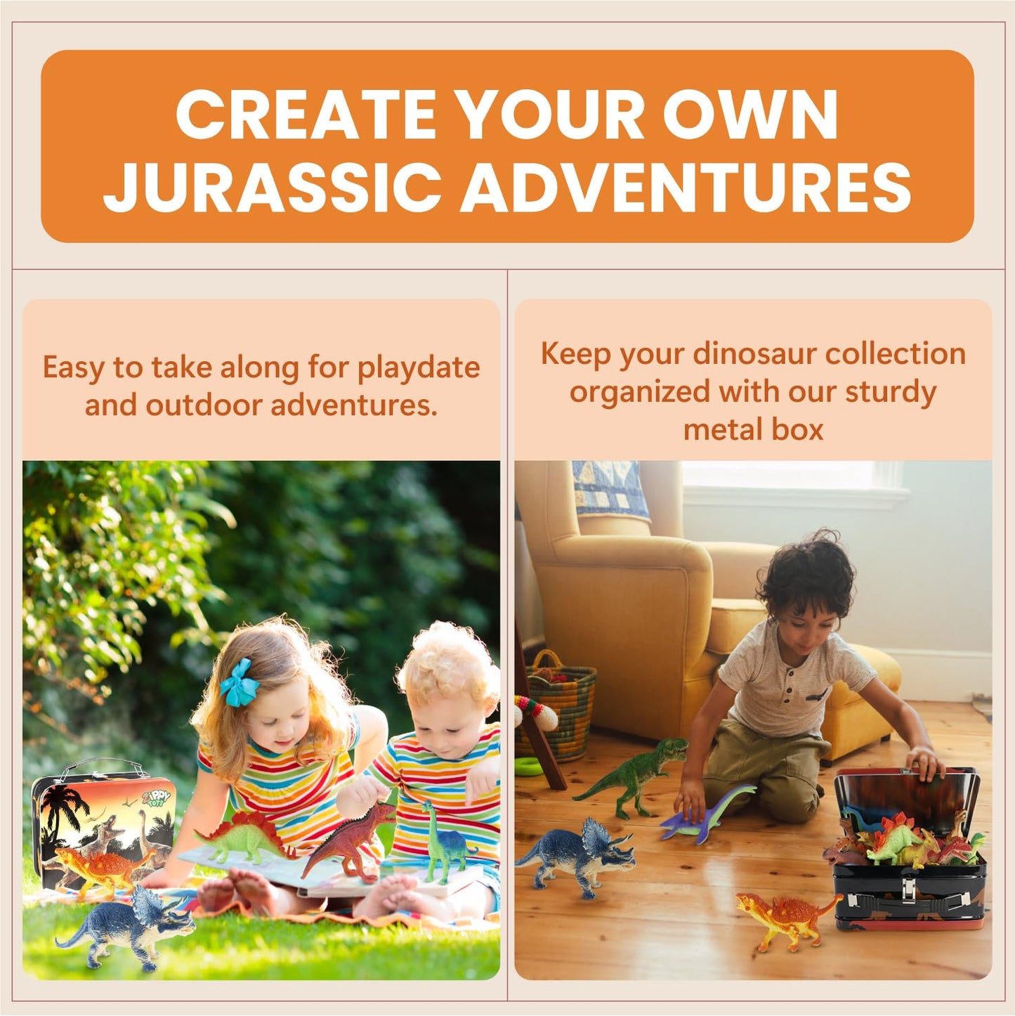 Zippytots Dinosaur Toys For Kids 3-5 5-7 - 14 Realistic Plastic Dinosaur Figures Set With Storage Box & Learning Booklet - Educa