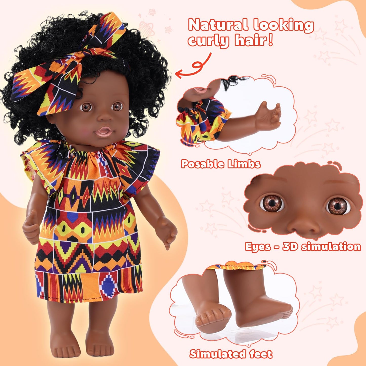 Gagaku Black Baby Doll,13 Inch Black Baby Dolls For 3 4 5 6 Years Old Girls With Curly Hair, Plush Pet Dogtoy,Small Baby Dolls F