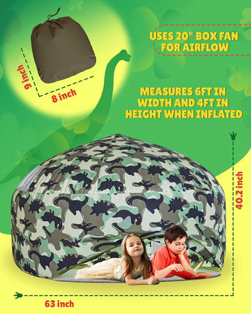 Skywin Inflatable Tent for Kids (Dino-Camo), Classic Inflatable Air Tent for Kids Sets Up and Stores Away in Seconds, Improved B