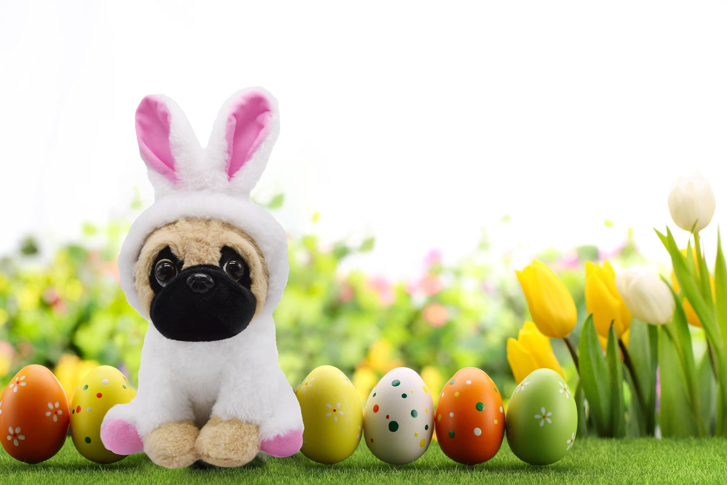 Yonlit Adorable Pug-Bunny Stuffed Animal Dressed In A White Rabbit Outfit, Super Cute And Soft Plush Puppy Bunny For Easter Bask