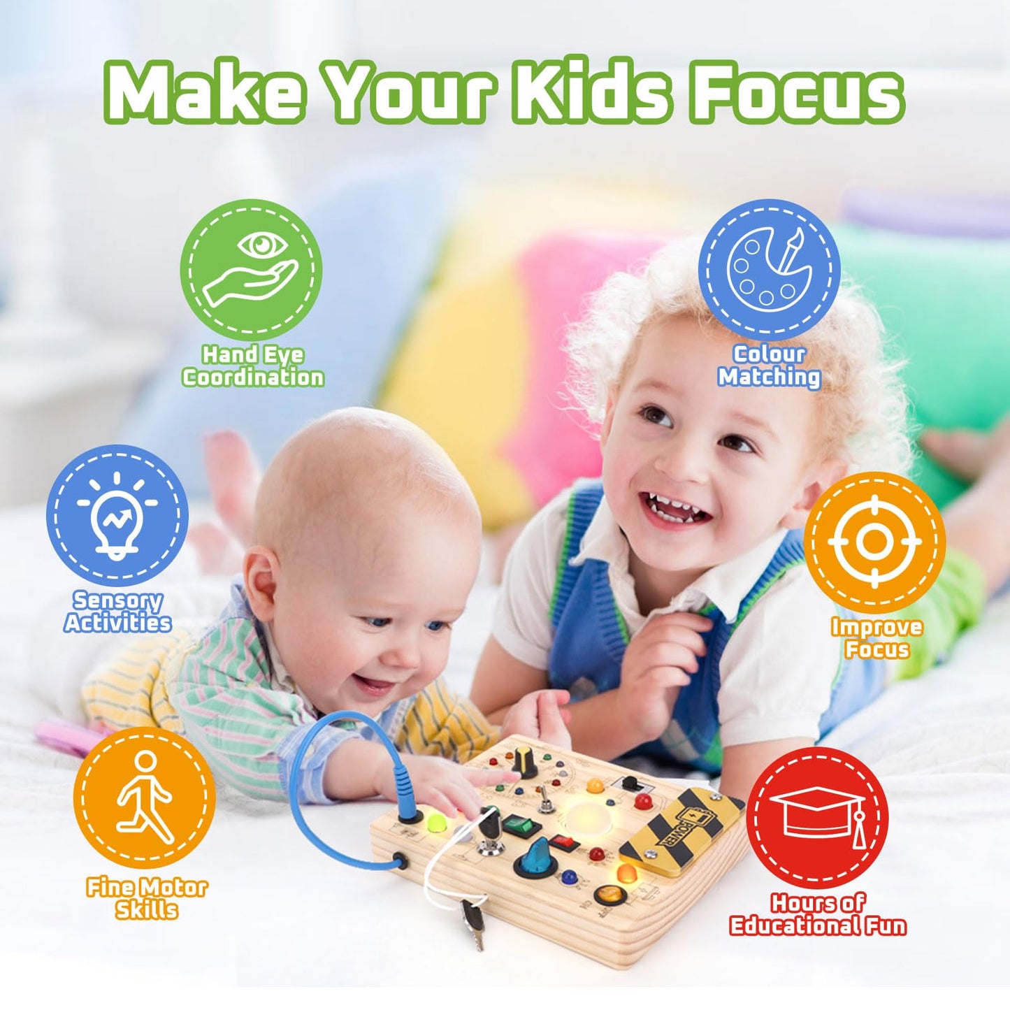 Toddler Toys Clock Busy Board With Led Light, Preschool Learning Activities Sensory Toys For Toddlers,Montessoti Toys For 1 2 3