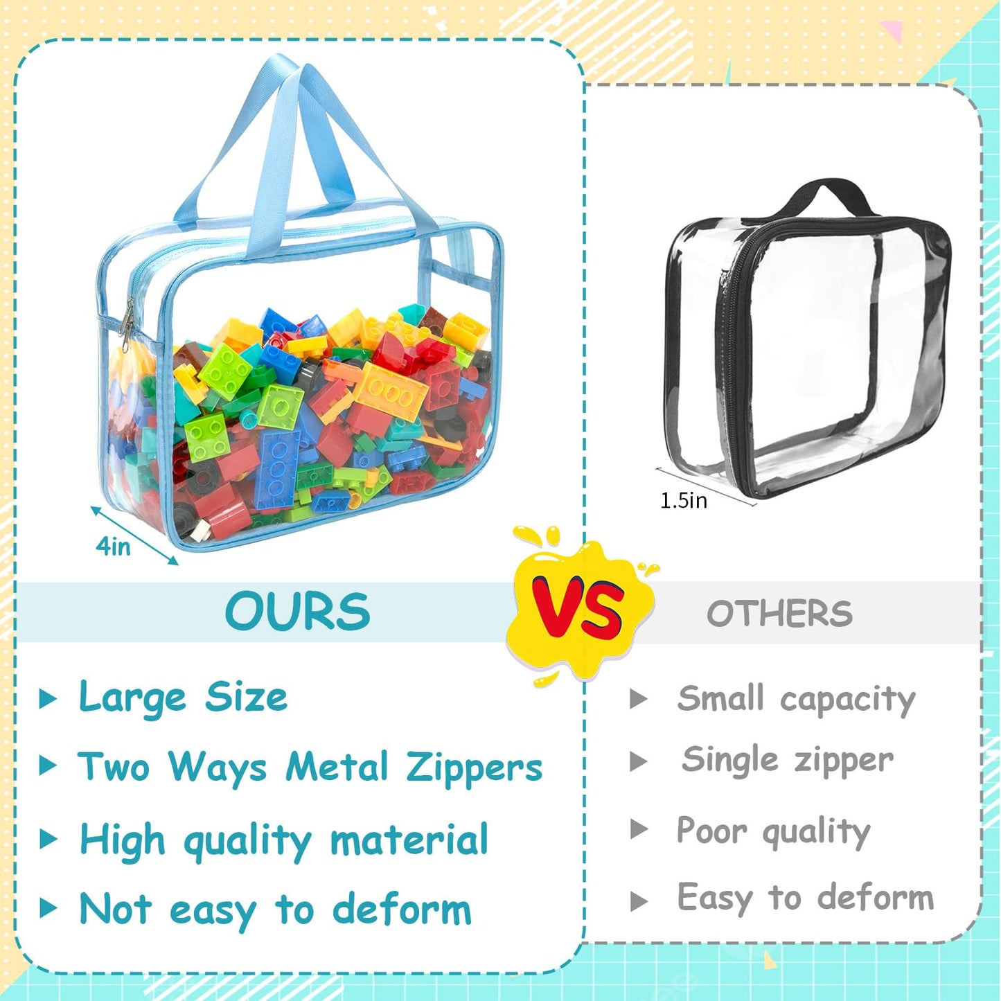 8 Packs 8 Colors Large Toy Storage Bags With Zipper And Labels, Clear Pvc Waterproof Toy Organizers Bags For Board Games, Puzzle