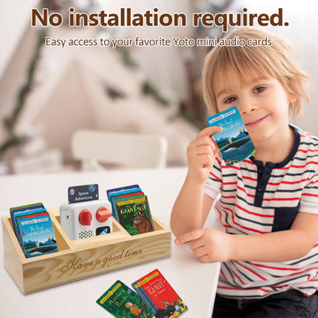 Secoat Wooden Holder Compatible With Yoto Mini Player (2024 Edition) And Yoto Cards,Wood Storage Box With 3 Compartments For Dis