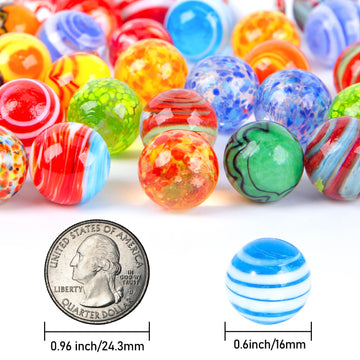 SallyFashion 32PCS Colorful Handmade Glass Marbles, 16mm Assorted Marble Game Set for Kids & Decoration