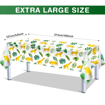 Tudomro 3 Pcs Jungle Safari Tablecloths Plastic Wild One Table Cover Waterproof Jungle Animal Table Cloth Palm Leaves Tablecloth