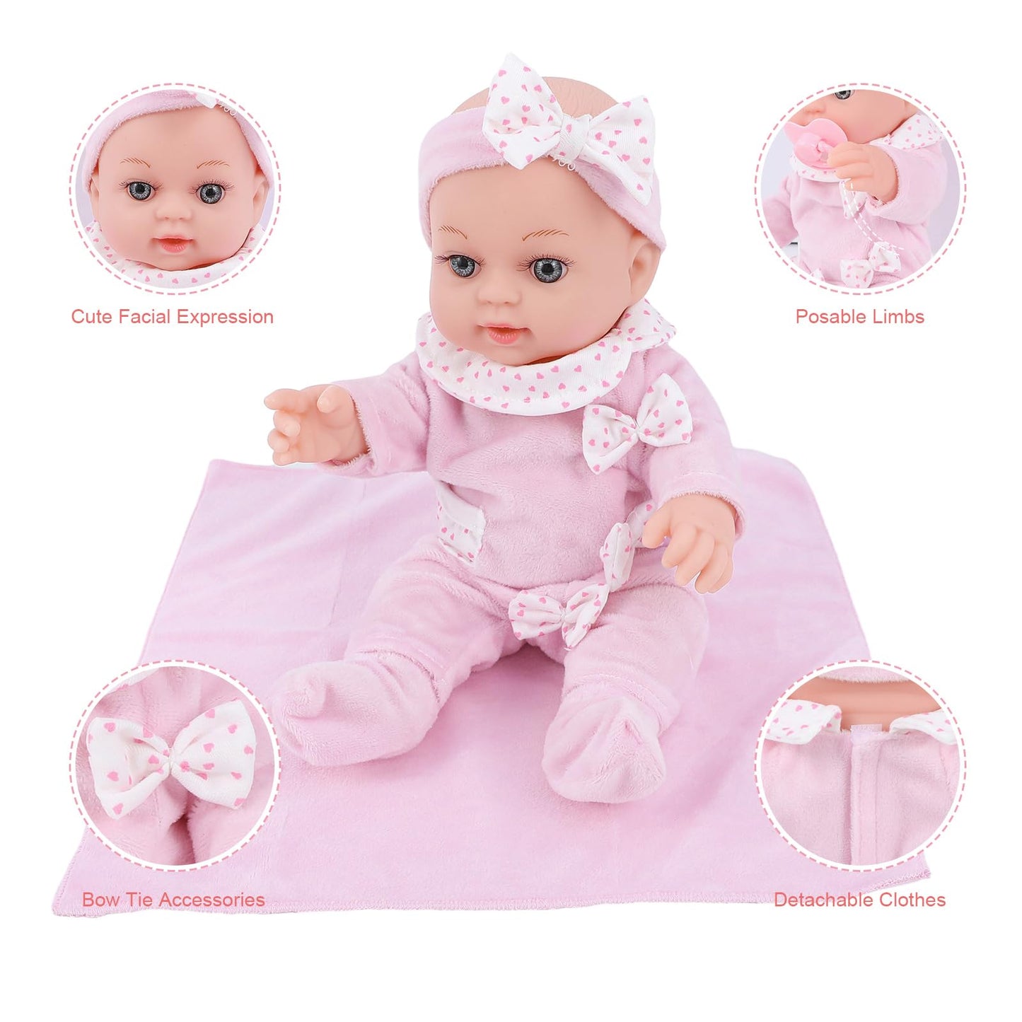 12 Inch Baby Doll Playset With Dolls Clothes And Accessories First Baby Dolls For Toddlers 3 Years And Up Includes Bassinet Bed, Blanket, Bottles, Nipple, Diaper, Toys