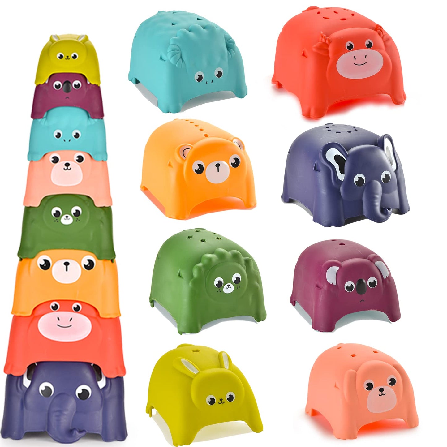 Hummigoo Animal Stacking Cups Bath Toys For Toddlers, 8Pcs Nesting Cups Set For Boys & Girls 1-3, Montessori Toys For Toddlers 6