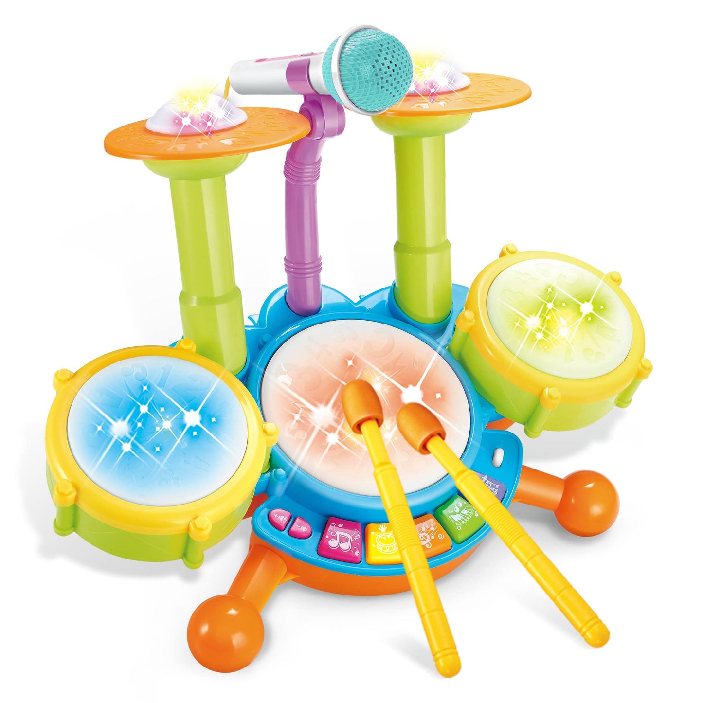 Cozybuy Kids Drum Set For Toddlers 1-3, Baby Drum Set Musical Instruments Toddlers Drum Toys With 2 Drum Sticks, Beats Flash Lig