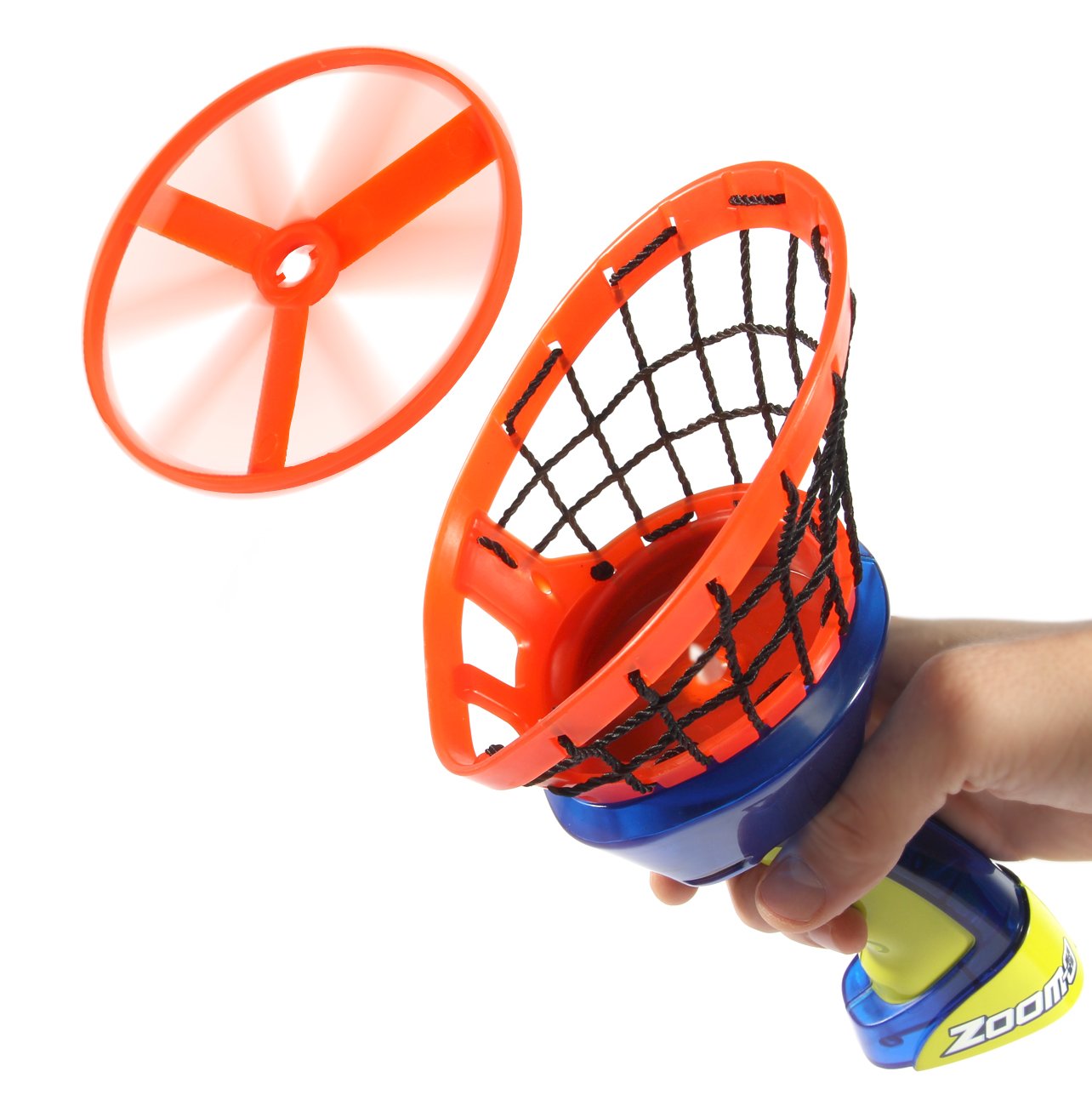 Zoom-O Flying Disc Launcher W/Catch Net | Catch And Shoot Plastic Discs Up To 100 Feet In Air | Fun Outdoor Toy For Boys And Gir