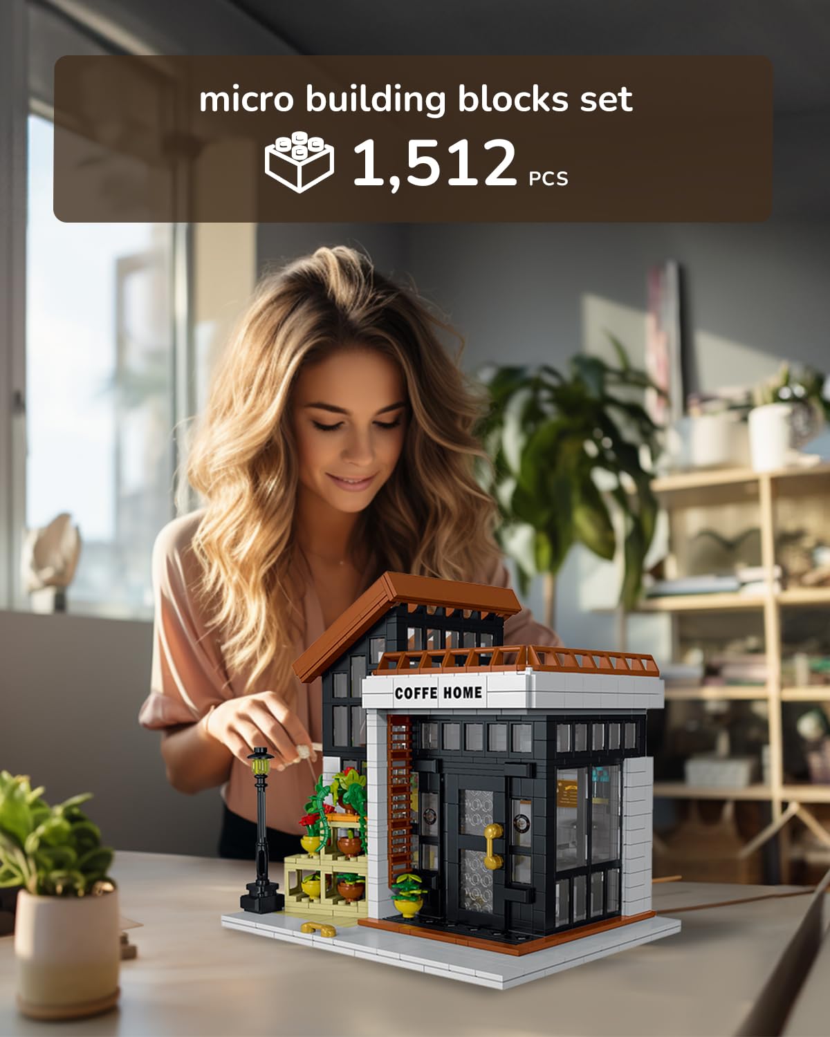 Kimiangel City Coffee Shop Building Kit for Adults, Flowers Botanical City Cafe Architecture Building Sets, Model Building Block