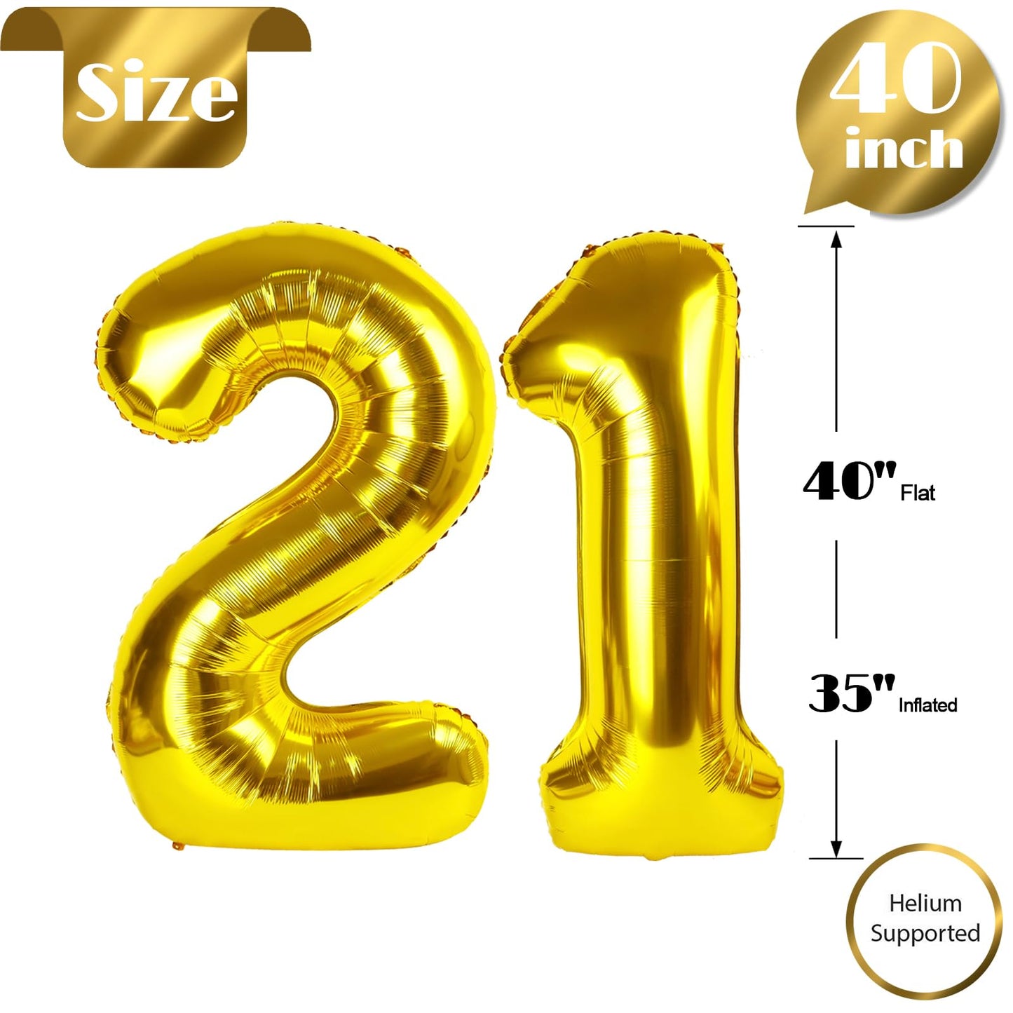 21 Balloon Number, Gold Number 21St Birthday Balloons 40 Inch, 21 Or 12 Years Old Gold Birthday Decorations For Men Women Him He