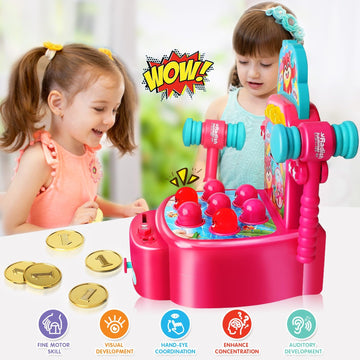 Yerloa Whack A Mole Game For Toddlers 2 3 4 5 Year Old Boy Girl Kids Easter Birthday Gift, Toys For Ages 2-4 4-6 Learning Interactive Educational Cause And Effect Toys With 2 Hammers, Music & Light