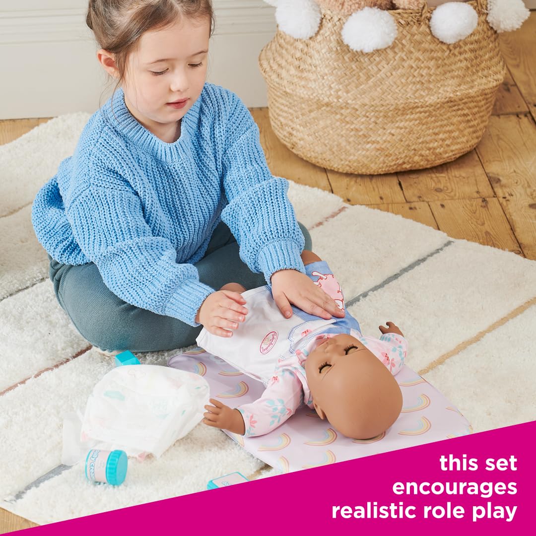 Ultimate Care Kit For Dolls: Authentic Play With Rainbow Cushioned Changing Mat, Nappy, Brush, Comb, And Containers - Suitable For Dolls Up To 46Cm - Encourages Realistic Role Play - Ages 3+