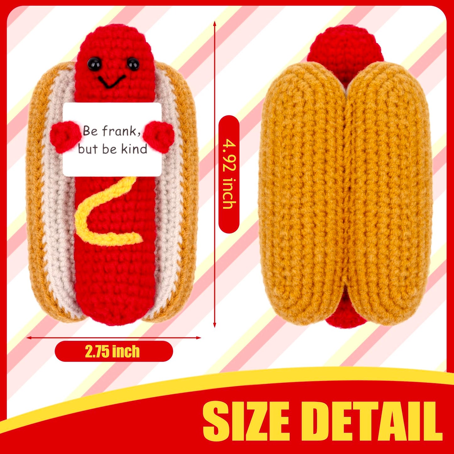 Giftiara Funny Positive Hot Dog, Emotional Support Hot Dog, Cute Crochet Potato Partner Toy With Positive Card Cheer Up Funny Gag Gifts(Hot Dog), Brown