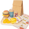WOODENFUN Pretend Play Food Set for Kids,Wooden Fast Food Playset with Tray Hamburger Cola Fries Combo,Play Kitchen Accessories