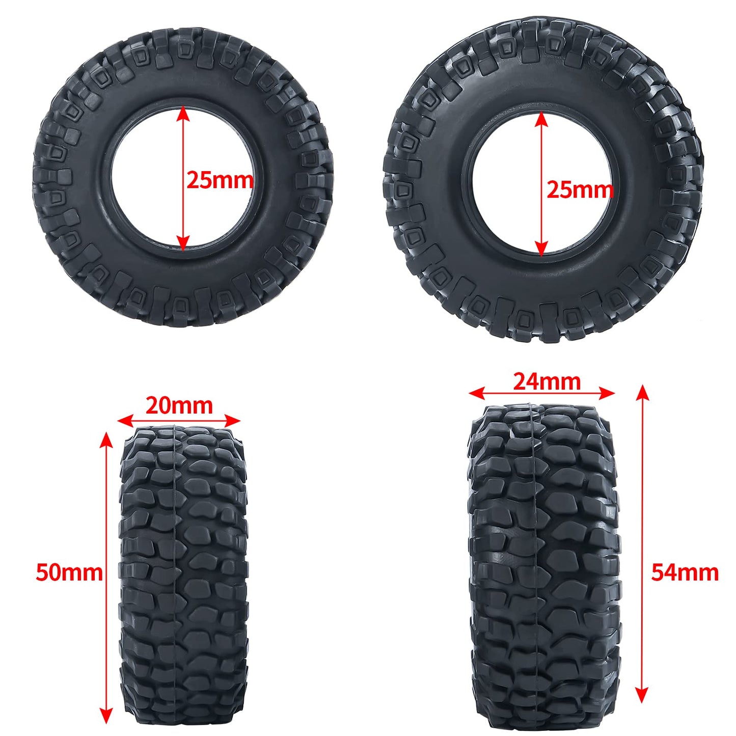 MOHERO 1.0 Crawler Tires Soft Rubber Wheel Tires 4PCS for 1/24 Axial SCX24 90081 AXI00001 AXI00002 AXI00005 AXI00006 RC Crawler