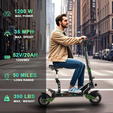 GooBee ZU06 1200W Electric Scooter mature-themeds - 35MPH & 50-Mile Range 52V/20Ah Battery 10 All-Terrain Tires NFC Smart Unlock & Dual Brakes Folding Commuting E Scooter for mature-themed