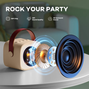 Yll Mini Karaoke Machine With 2 Wireless Microphones For Kids Adults, Portable Bluetooth Speaker Gift For Girls Toys 4, 5, 6, 7, 8, 10, 12+ Years Old Teens Birthday(Beige)