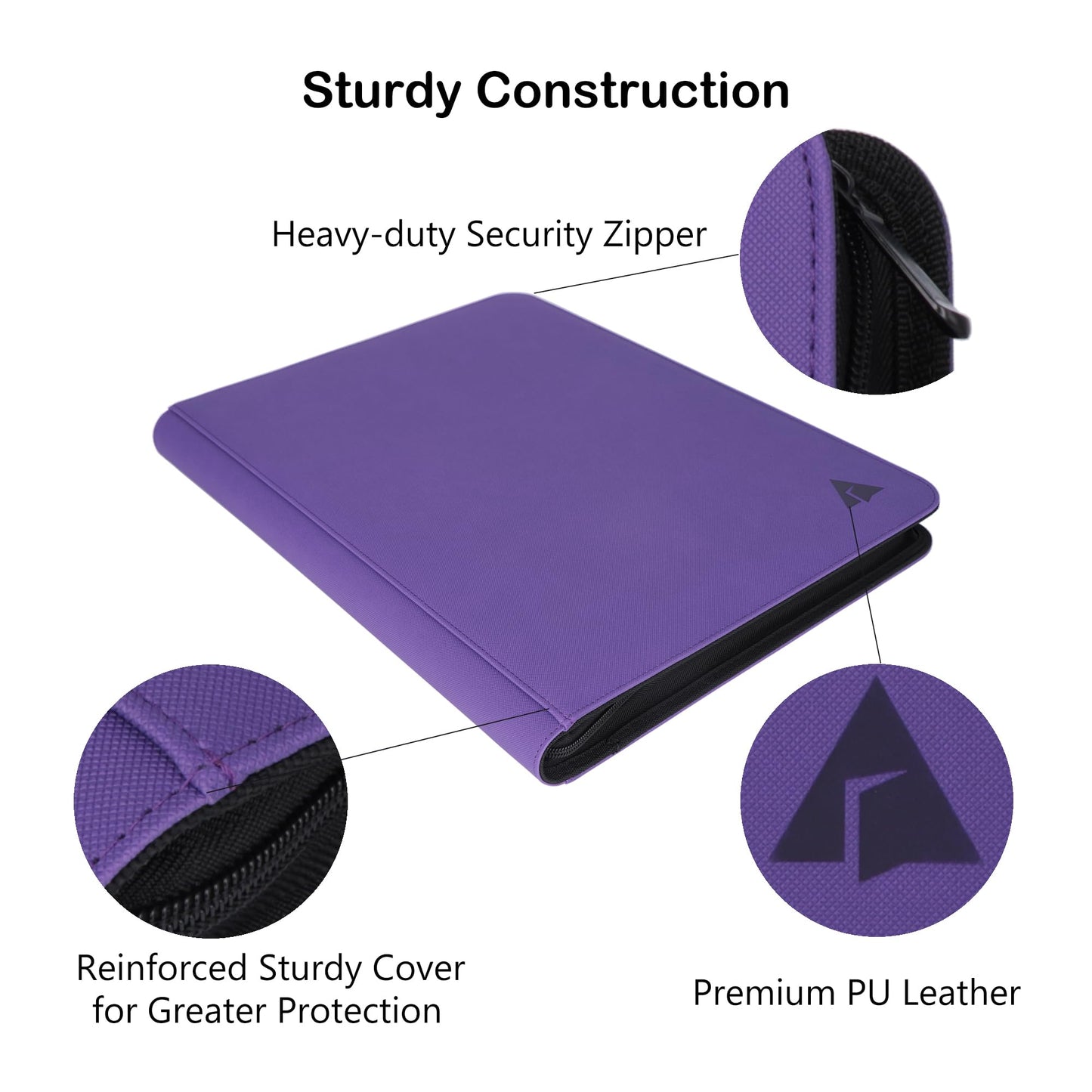 Rayvol enhanced 16-Pocket Card Binder - Fits 1408 Trading Cards Side Loading Ringless Card Collection Album for TCG -Violet