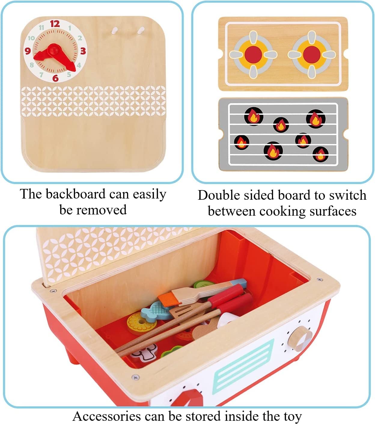 TOOKYLAND Wooden Pretend Cooking Playset - 23pcs - Play Kitchen Toy with Cooktop, Barbecue, Food Items and Accessories, Ages 3+