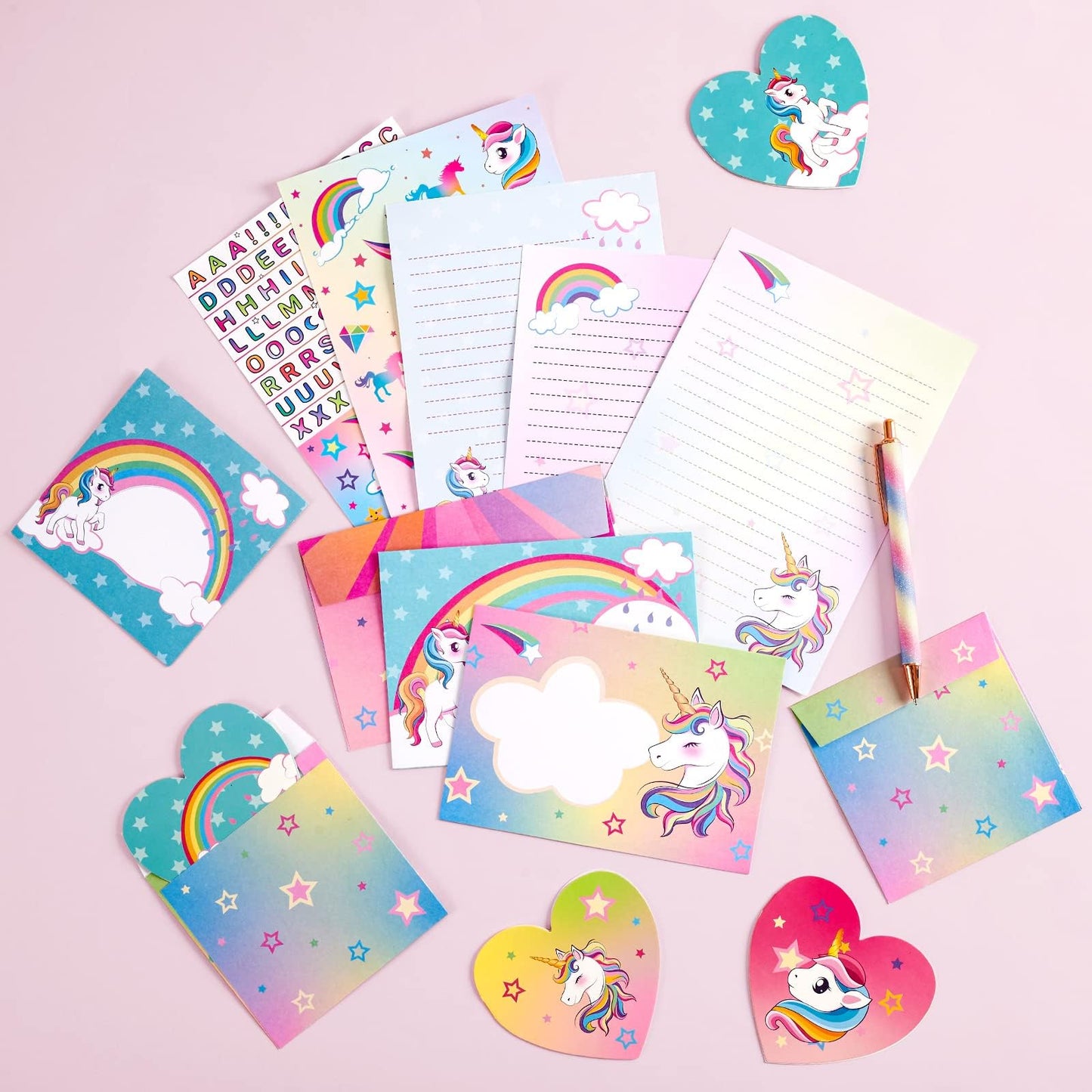 Pink Girls Stationery Set - 69 Pcs Letter Writing Paper Kit For Girls Kids Children Gifts For Girls Stationery Writing Sheets With Envelopes Greeting Cards Stickers Ballpoint Pen